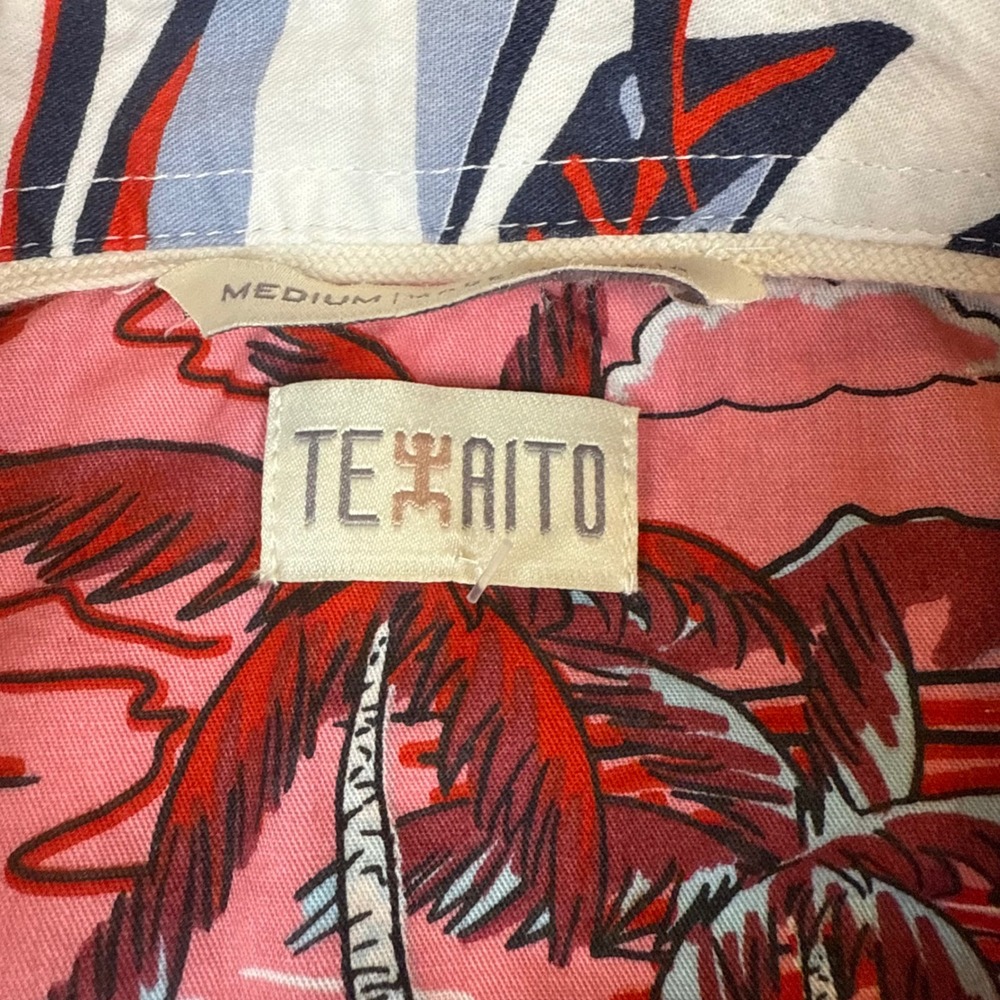 TEXAITO Men's Pink Palm Tree Hawaiian Button Up Short Sleeve Shirt Medium - Picture 4 of 7